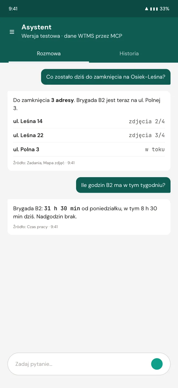 Ekran aplikacji WTMS: AI w WTMS (2 z 2)
