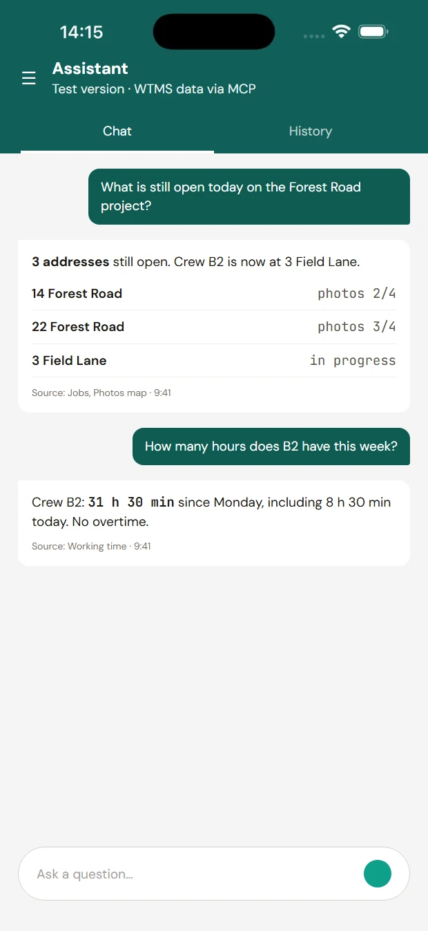 WTMS app screen: AI in WTMS (2 of 2)