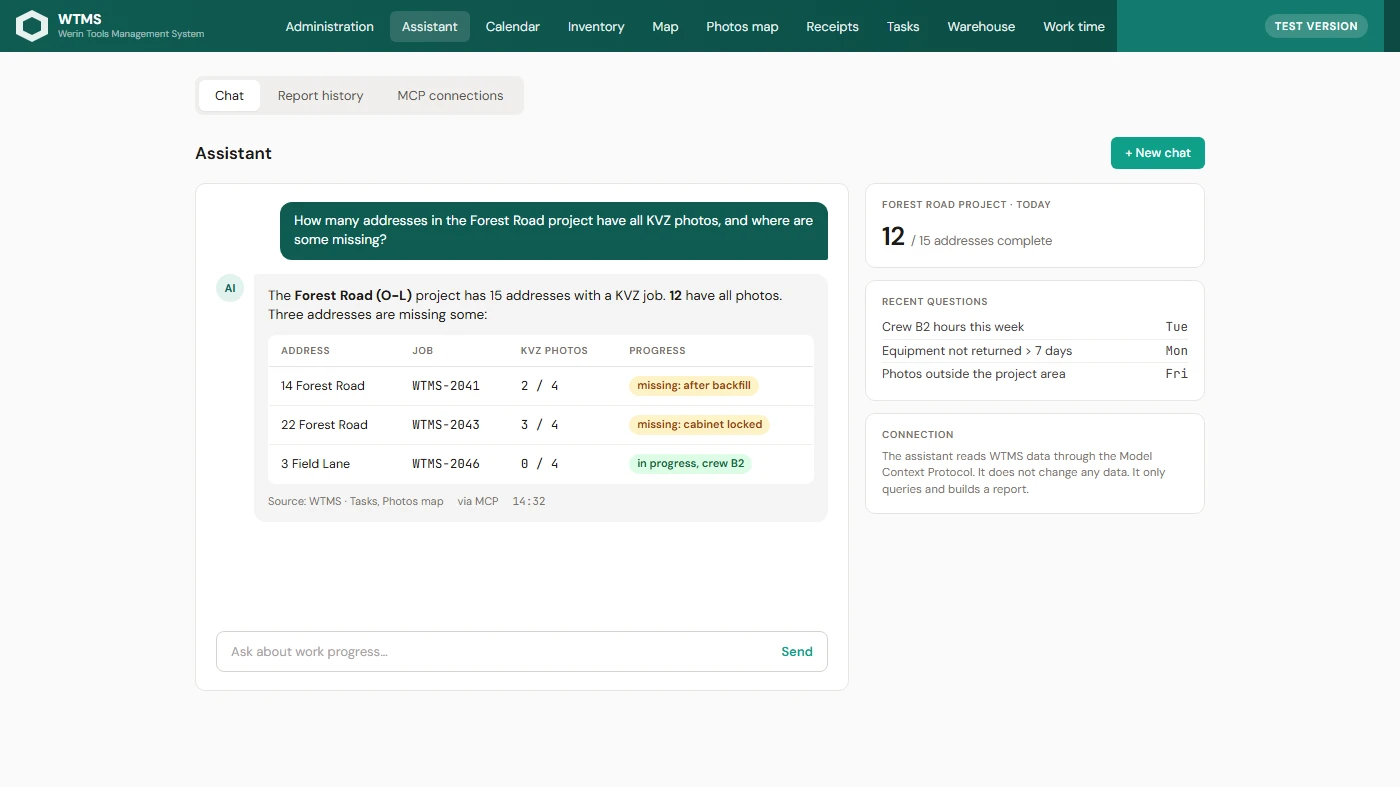 WTMS panel in the browser: AI in WTMS