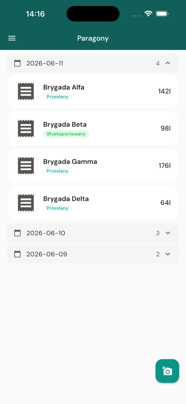 Ekran aplikacji WTMS: Czas pracy i wydatki brygad (2 z 2)