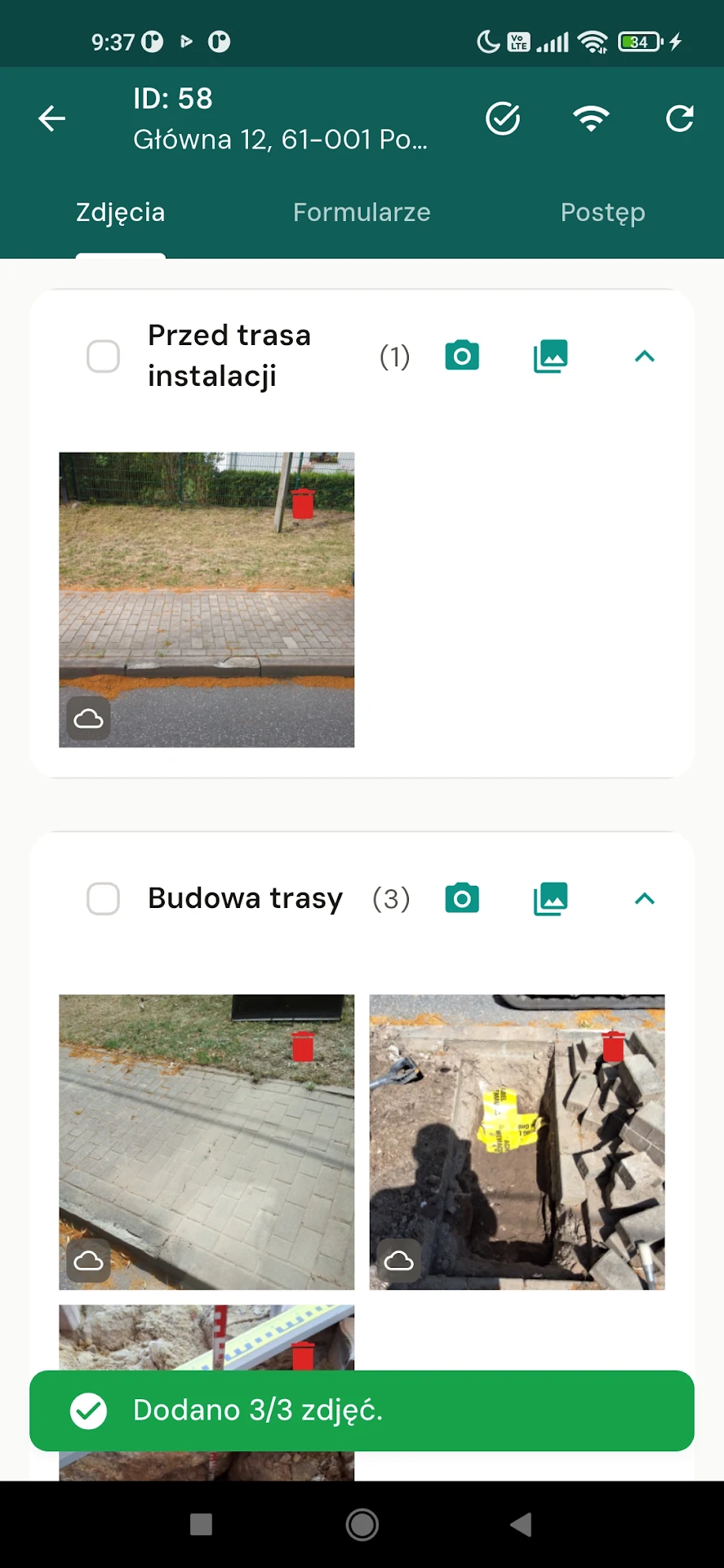 Ekran aplikacji WTMS: Zlecenia ze zdjęciami (2 z 3)