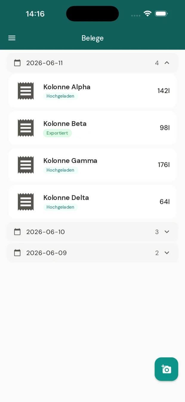 WTMS App: Arbeitszeit und Ausgaben der Kolonnen (2 von 2)