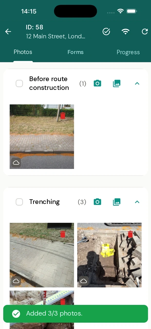 WTMS app screen: Jobs with photos (2 of 3)